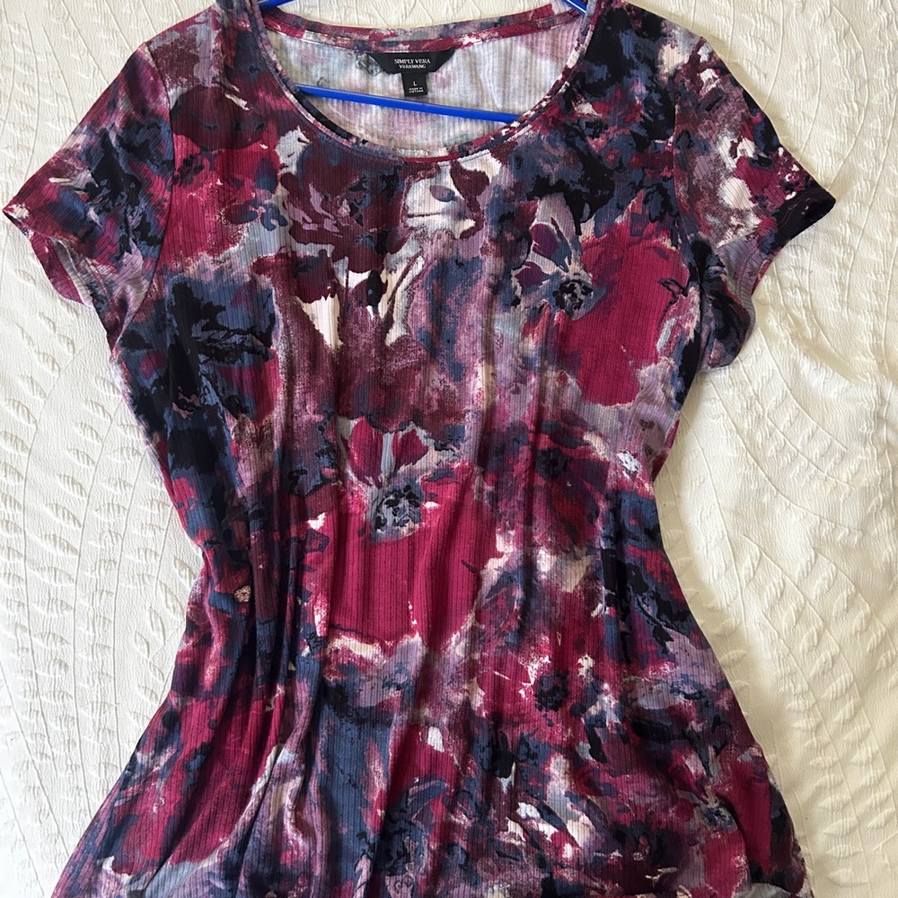 Simply Vera Vera Wang Multicolor Floral Short Sleeve Top